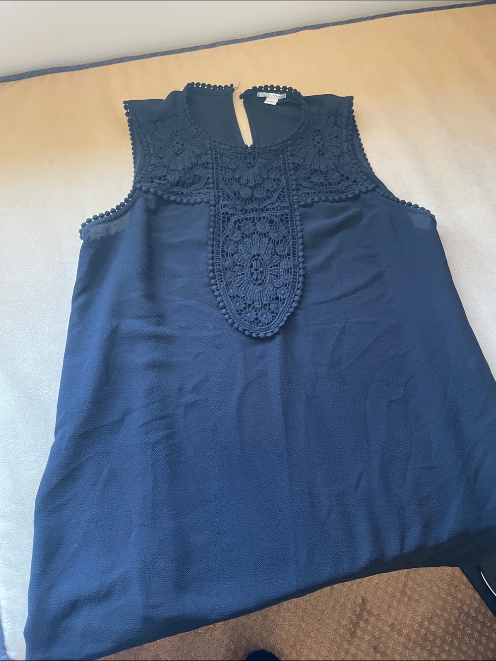 Halogen Sleeveless black Crochet Yoke Women's Top